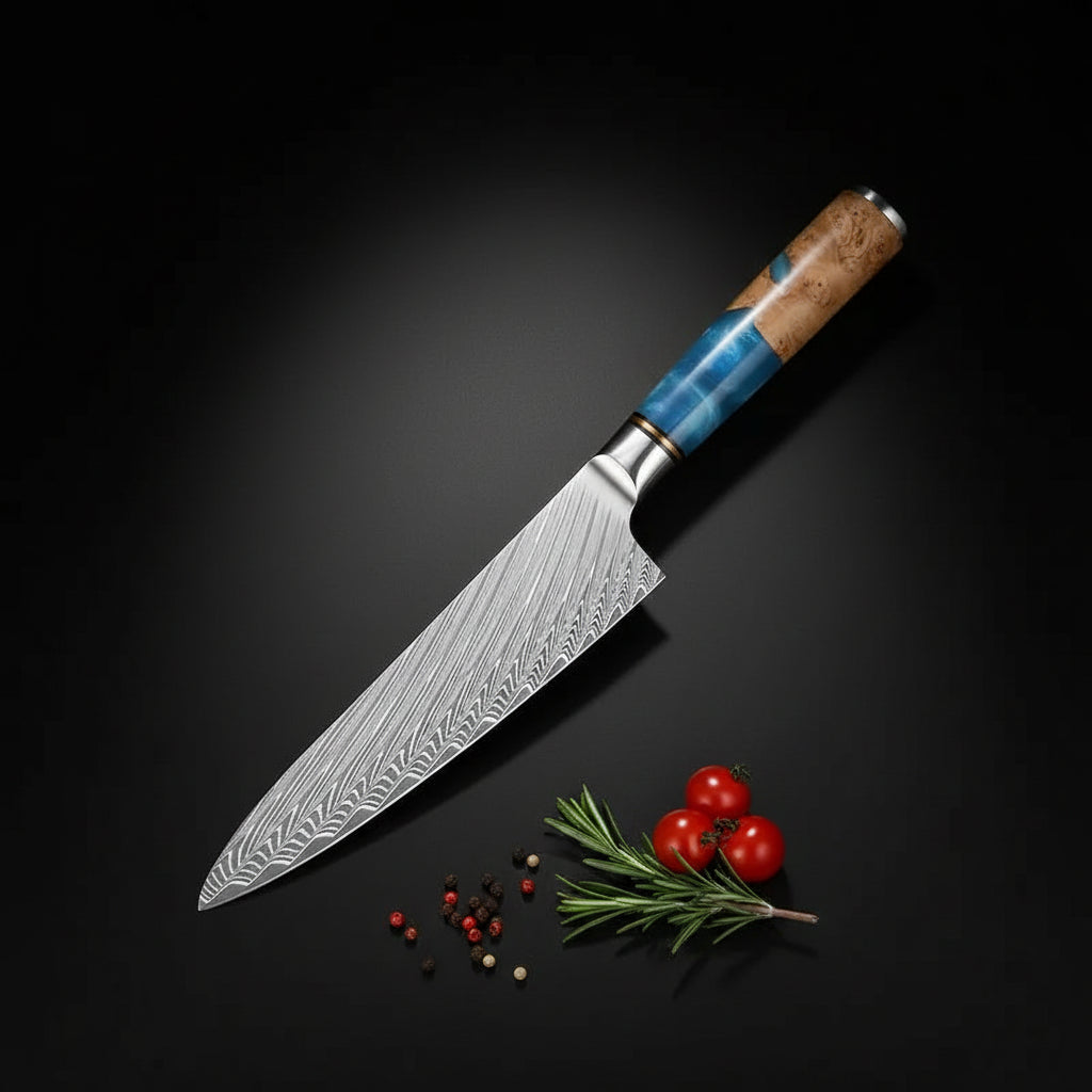 67-Layer Damascus Kitchen Knife Set – Chef, Nakiri, Utility & Santoku Knives with Wooden Handle