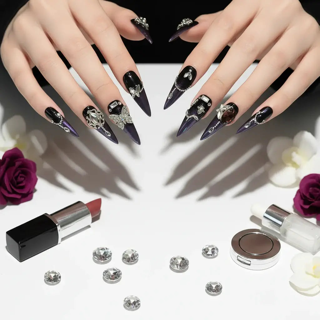 Halloween Almond Press on Nails Long Pointed - Hadi Craft