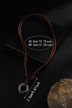 Handcrafted Leather Cord Necklace Minimalist Brown Rope Necklace with Interlocking Metal Rings - Hadi Craft