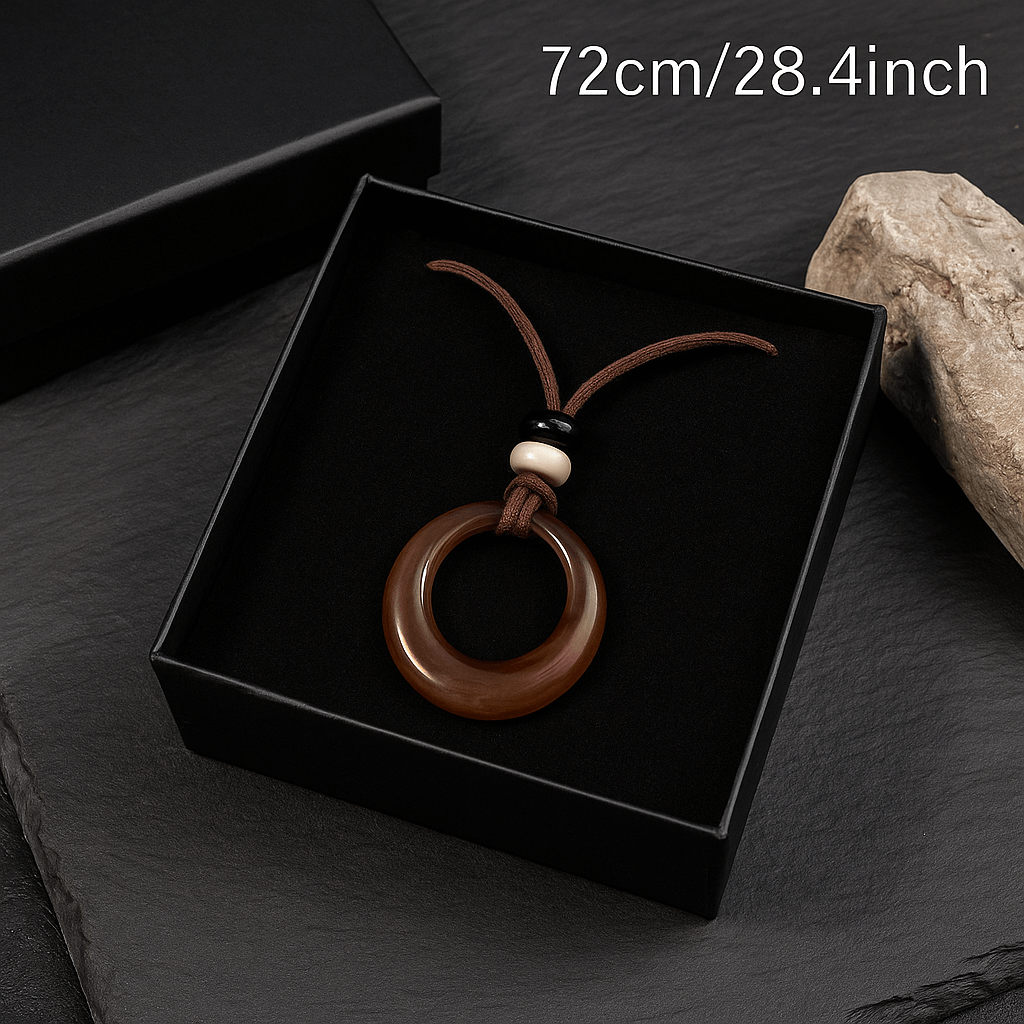 Handcrafted Natural Stone Circle Pendant Necklace Boho Minimalist Jewelry - Hadi Craft