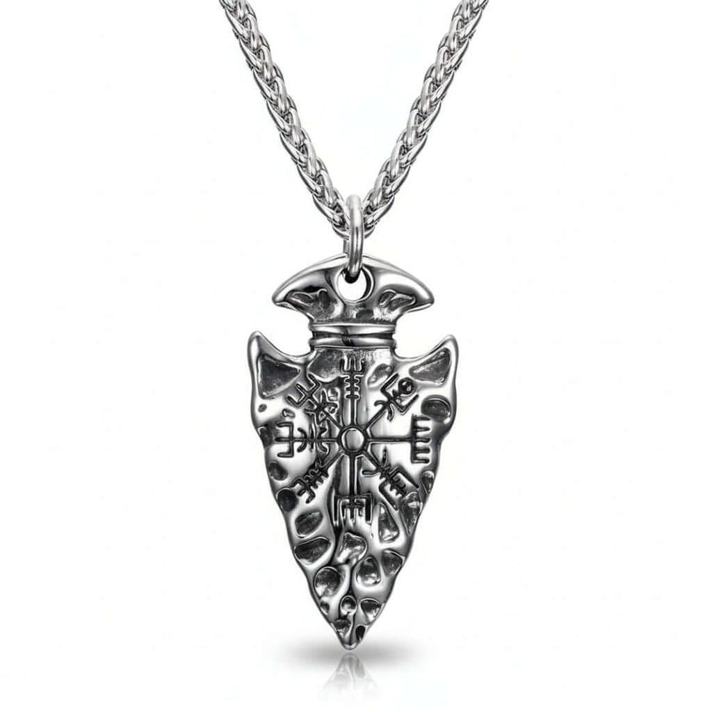 Handcrafted Stainless Steel Nordic Spear Head Pendant With Helm Of Terror - Hadi Craft