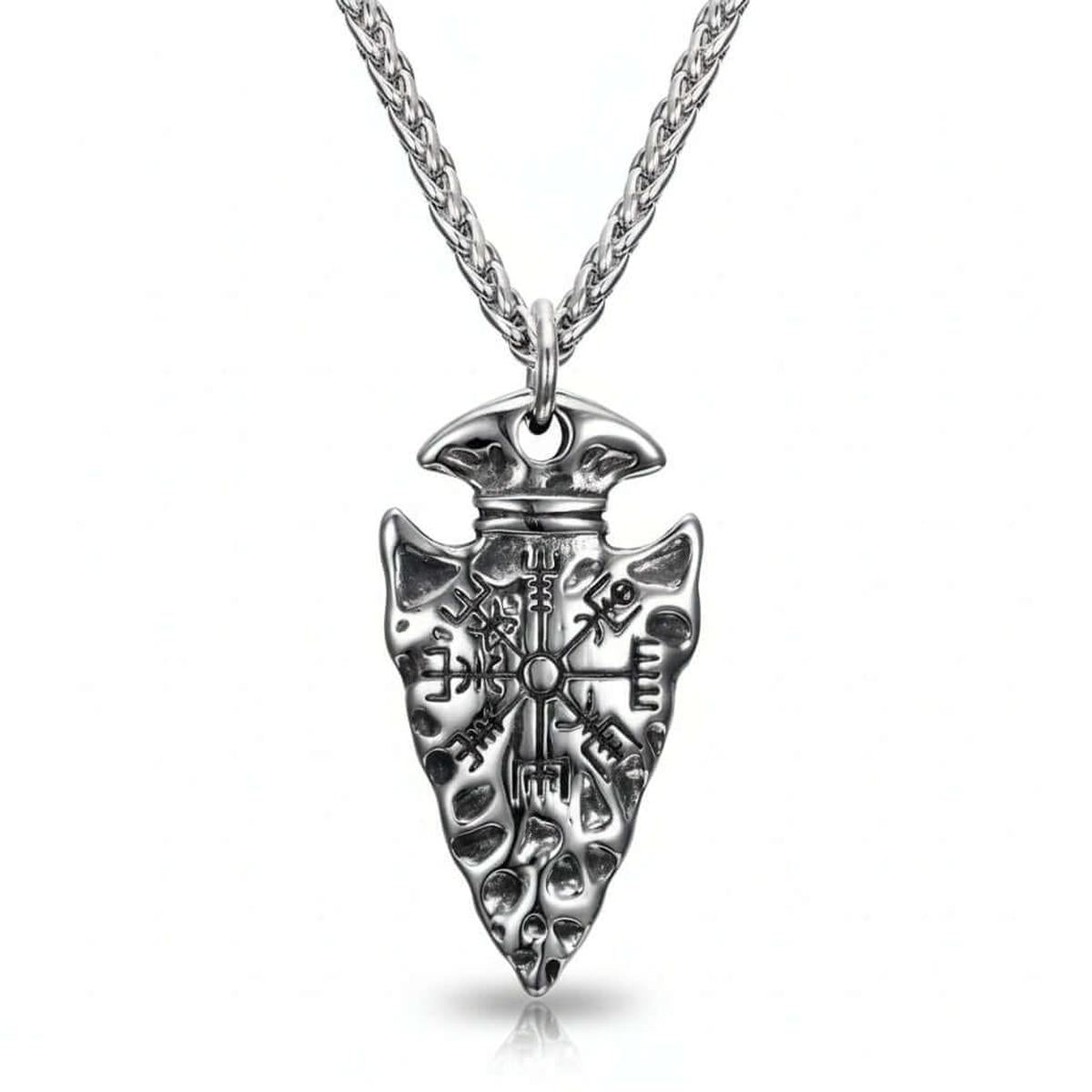 Handcrafted Stainless Steel Nordic Spear Head Pendant With Helm Of Terror - Hadi Craft
