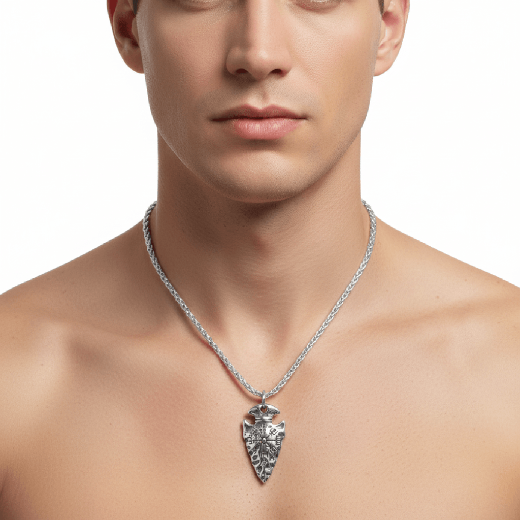 Handcrafted Stainless Steel Nordic Spear Head Pendant With Helm Of Terror - Hadi Craft