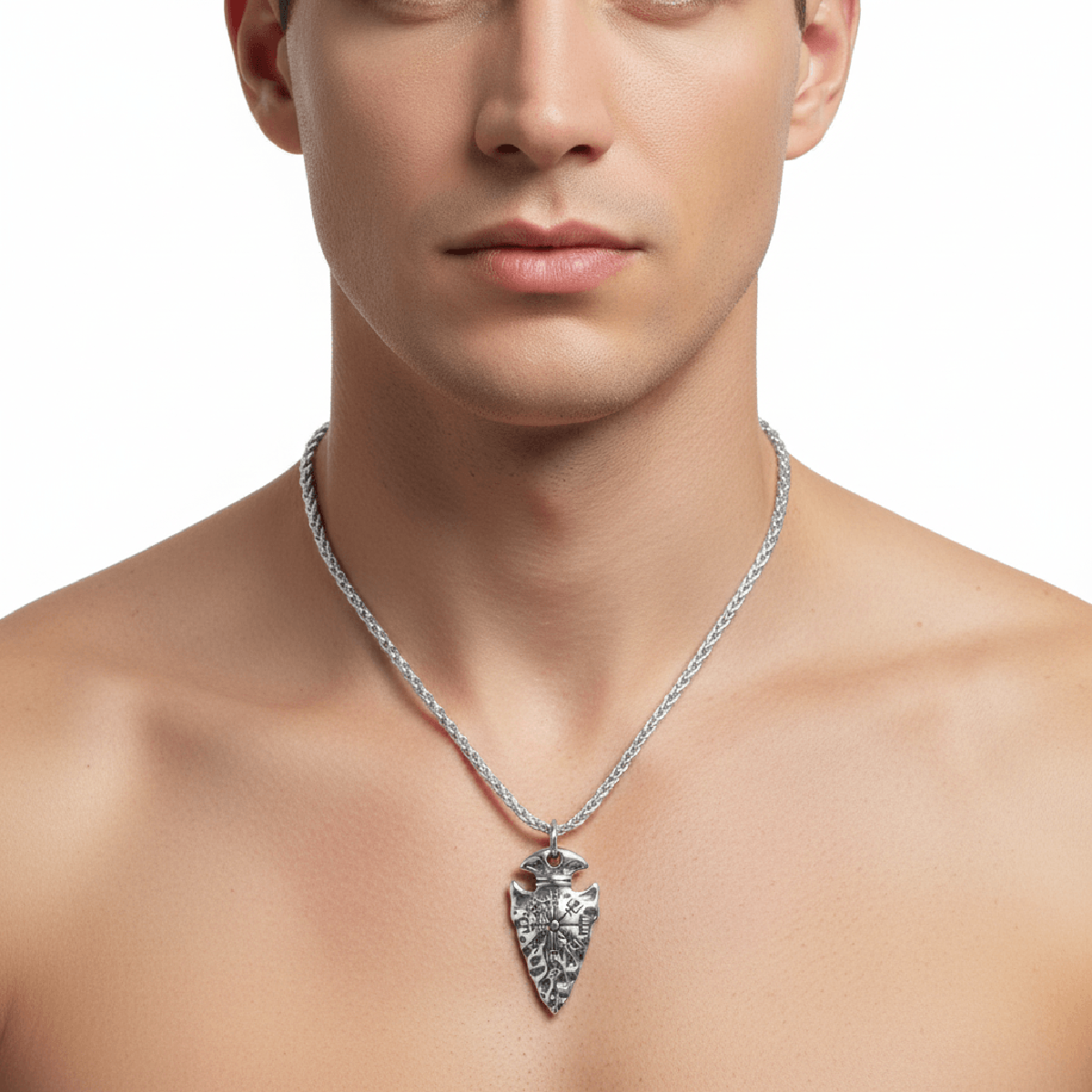 Handcrafted Stainless Steel Nordic Spear Head Pendant With Helm Of Terror - Hadi Craft