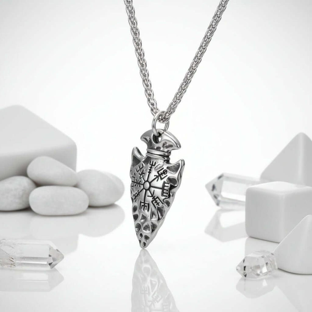 Handcrafted Stainless Steel Nordic Spear Head Pendant With Helm Of Terror - Hadi Craft