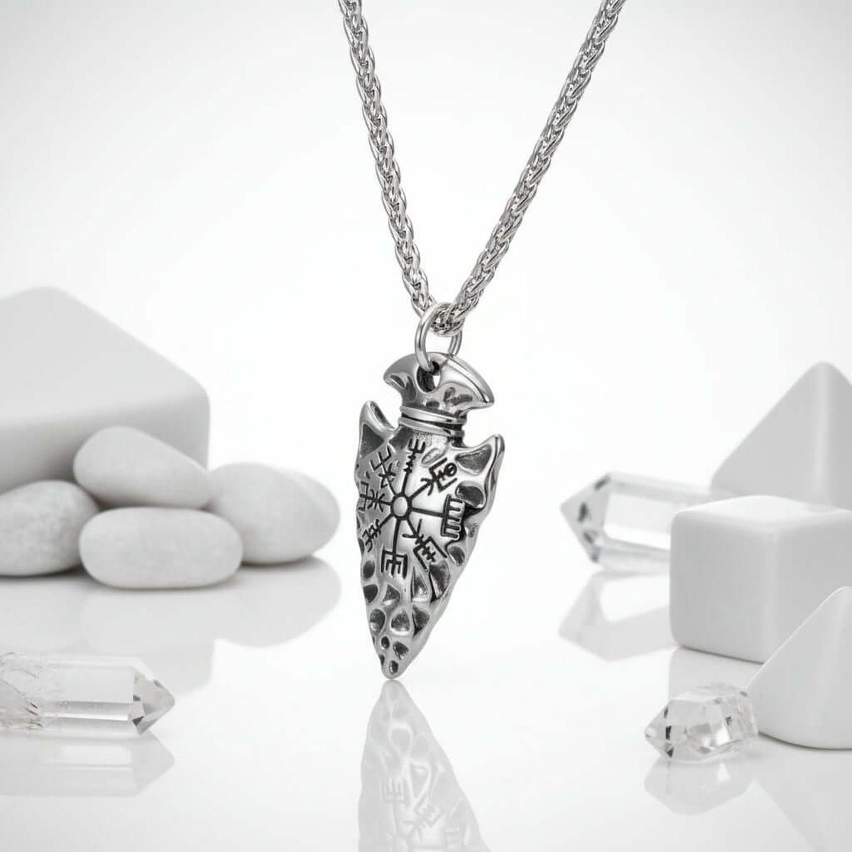 Handcrafted Stainless Steel Nordic Spear Head Pendant With Helm Of Terror - Hadi Craft