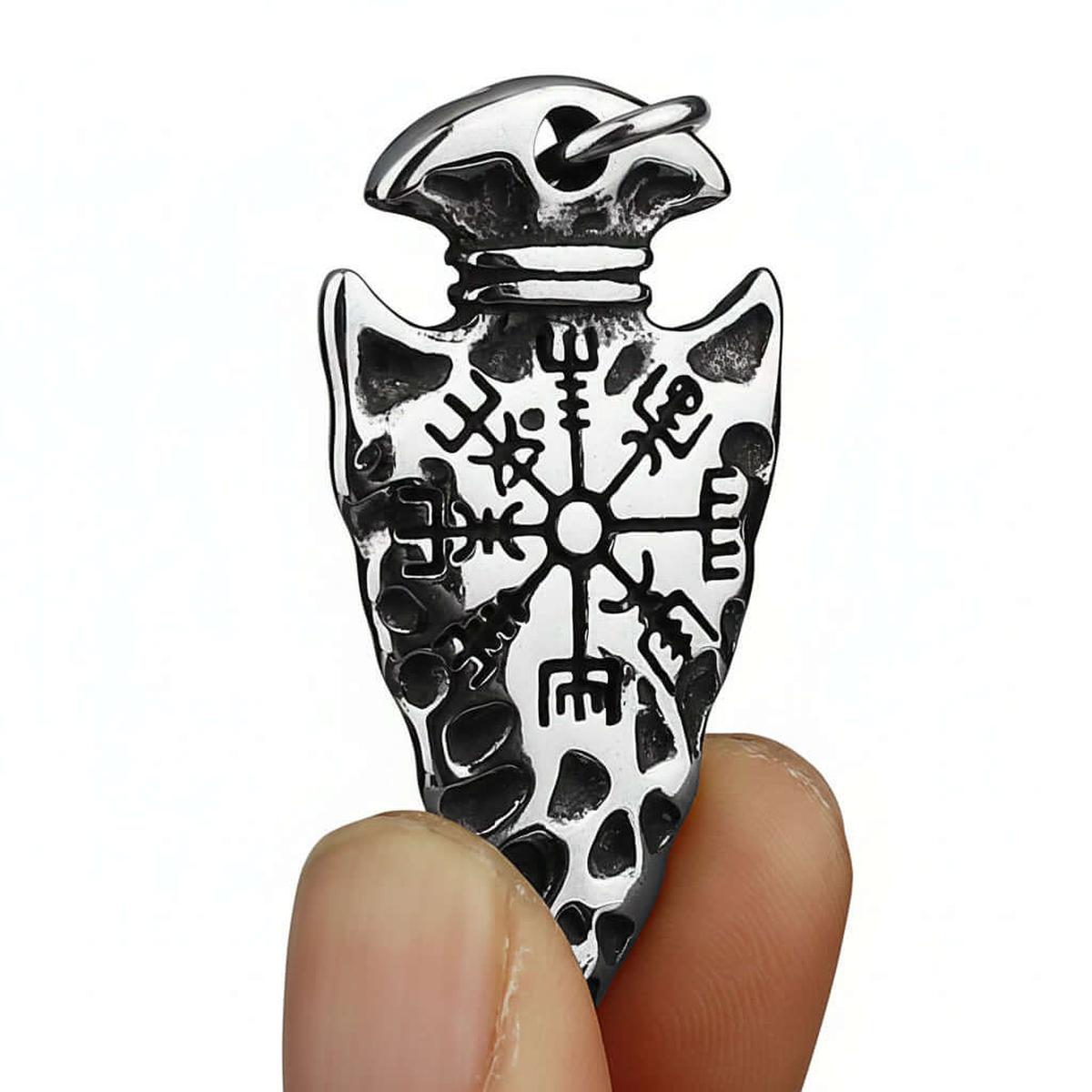 Handcrafted Stainless Steel Nordic Spear Head Pendant With Helm Of Terror - Hadi Craft