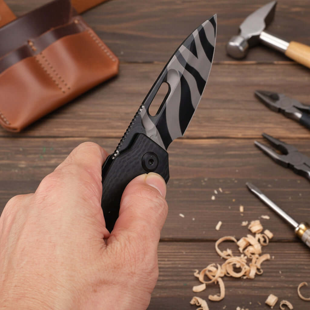 Handle Folding Utility Knife, Tiger Stripe Pocket Knife, Boxed Folding Pocket Knife - Hadi Craft