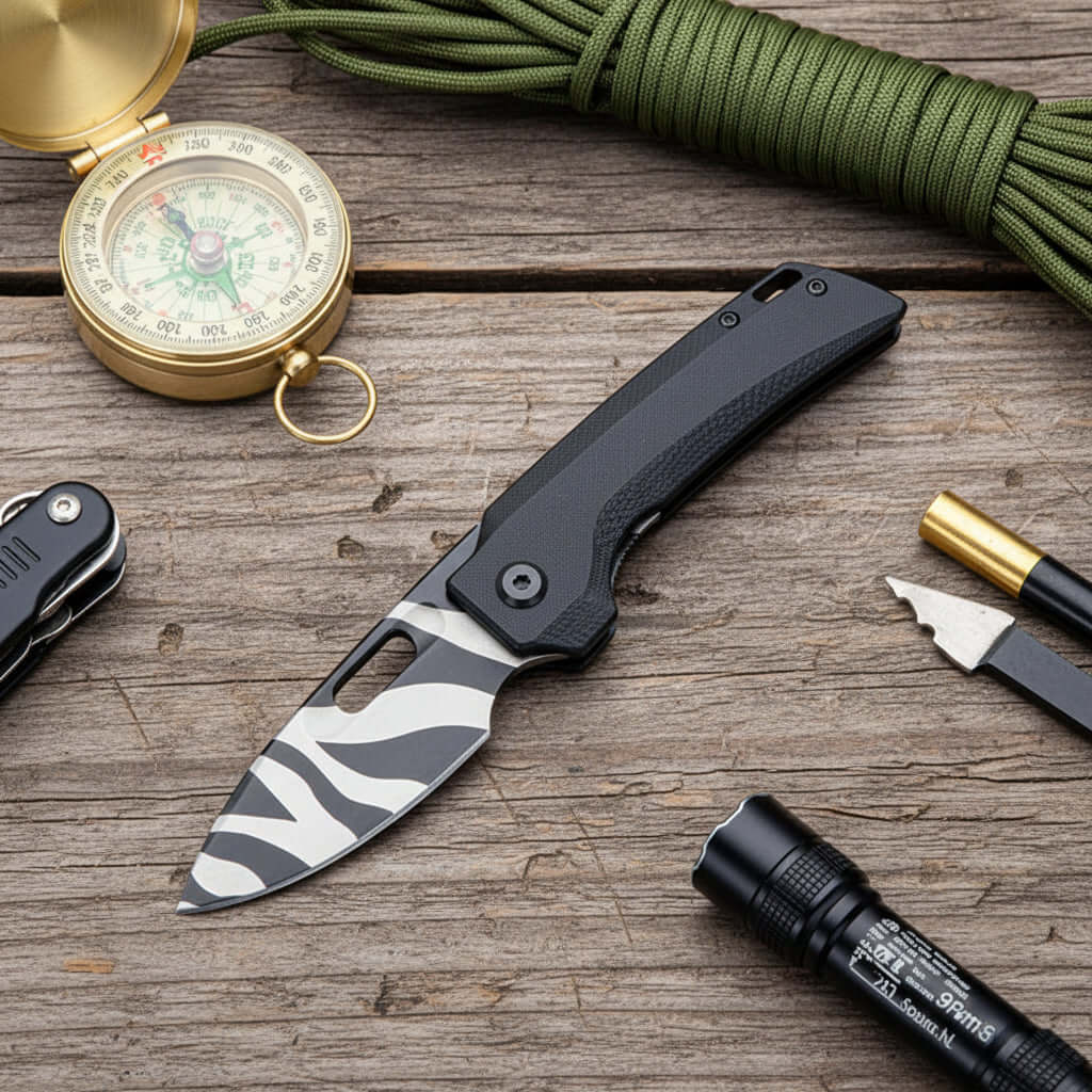Handle Folding Utility Knife, Tiger Stripe Pocket Knife, Boxed Folding Pocket Knife - Hadi Craft