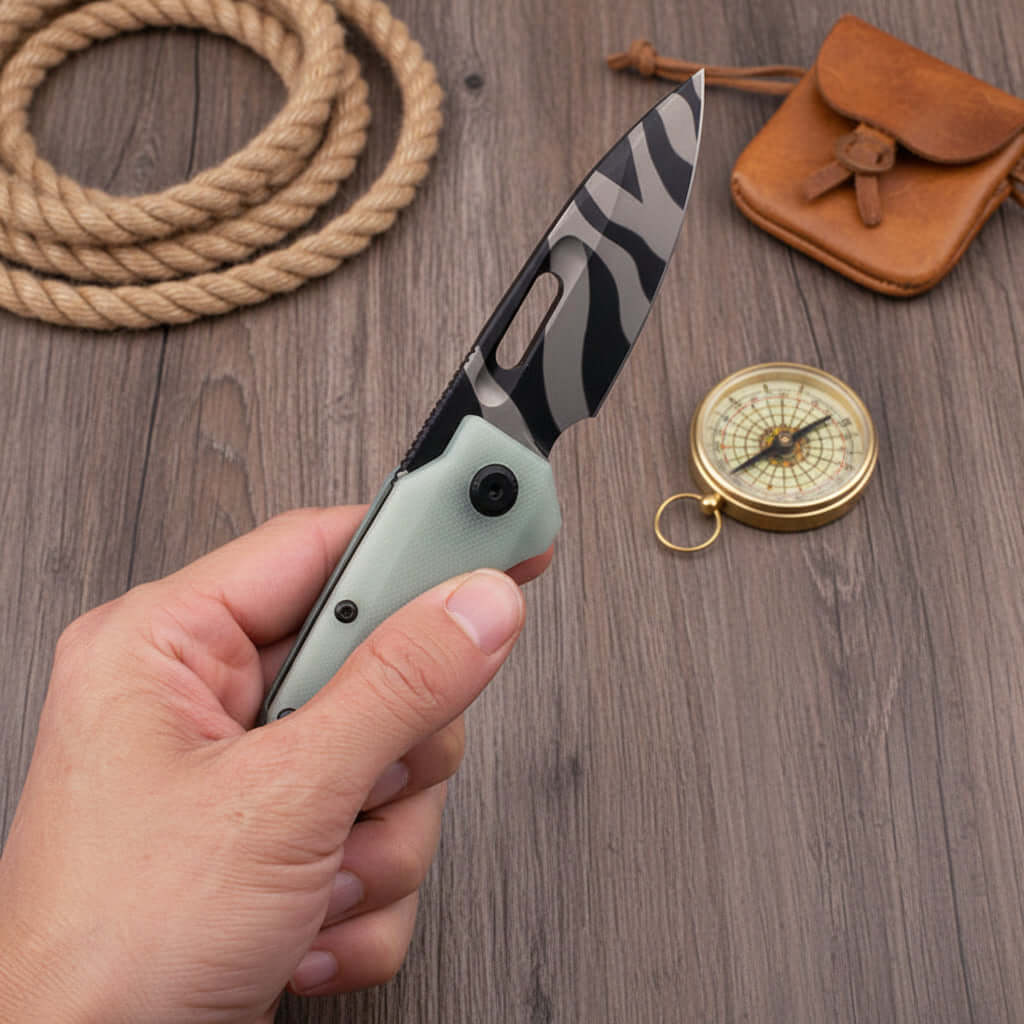 Handle Folding Utility Knife, Tiger Stripe Pocket Knife, Boxed Folding Pocket Knife - Hadi Craft