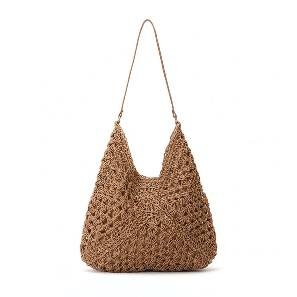 Handmade Crochet Beach Bag Large Capacity Hollow Out Shoulder Tote Bohemian Woven Triangle Bag for Vacation &amp; Travel - Hadi Craft