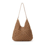 Handmade Crochet Beach Bag Large Capacity Hollow Out Shoulder Tote Bohemian Woven Triangle Bag for Vacation &amp; Travel - Hadi Craft