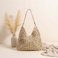 Handmade Crochet Beach Bag Large Capacity Hollow Out Shoulder Tote Bohemian Woven Triangle Bag for Vacation &amp; Travel - Hadi Craft