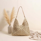 Handmade Crochet Beach Bag Large Capacity Hollow Out Shoulder Tote Bohemian Woven Triangle Bag for Vacation &amp; Travel - Hadi Craft