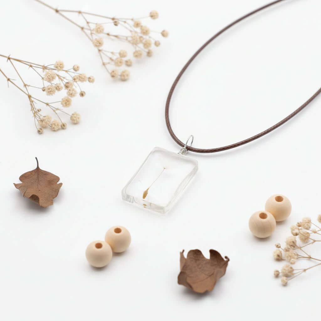 Handmade Dandelion Necklace – Real Flower Glass Pendant - Hadi Craft