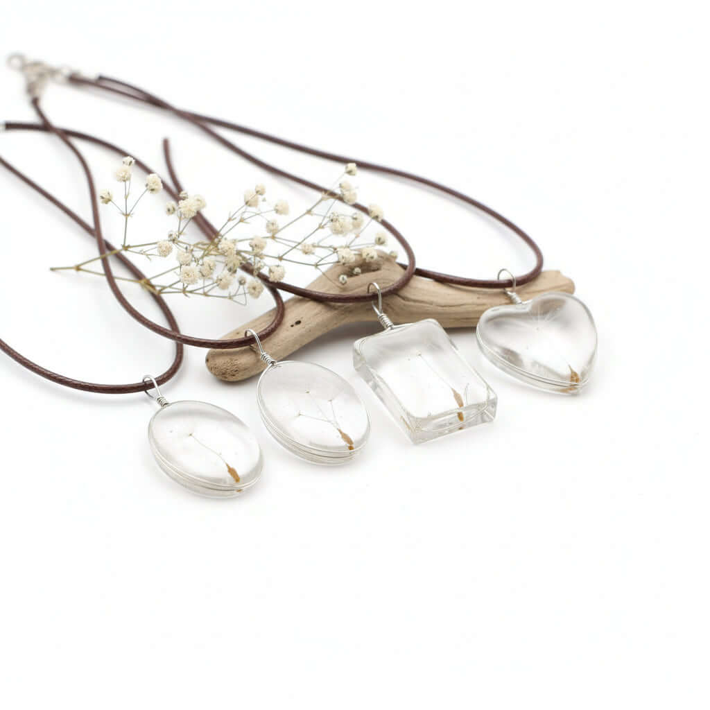 Handmade Dandelion Necklace – Real Flower Glass Pendant - Hadi Craft
