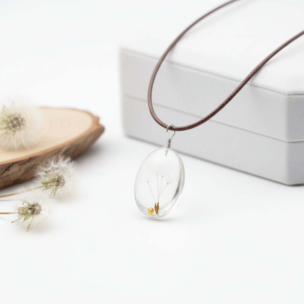 Handmade Dandelion Necklace – Real Flower Glass Pendant - Hadi Craft