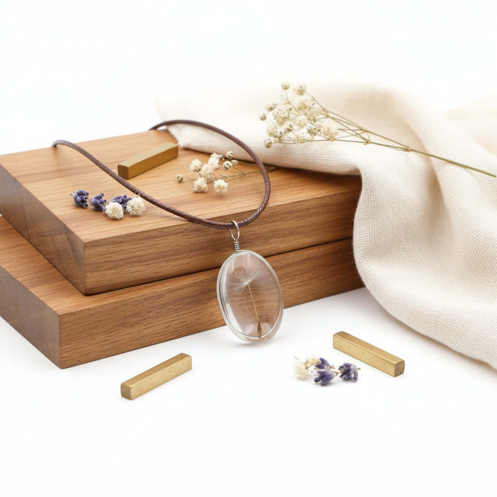 Handmade Dandelion Necklace – Real Flower Glass Pendant - Hadi Craft