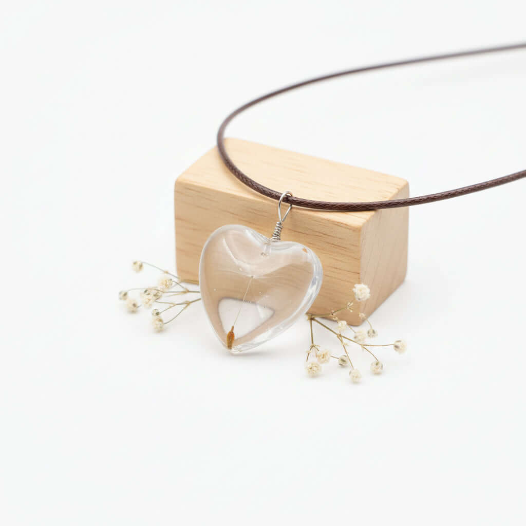 Handmade Dandelion Necklace – Real Flower Glass Pendant - Hadi Craft