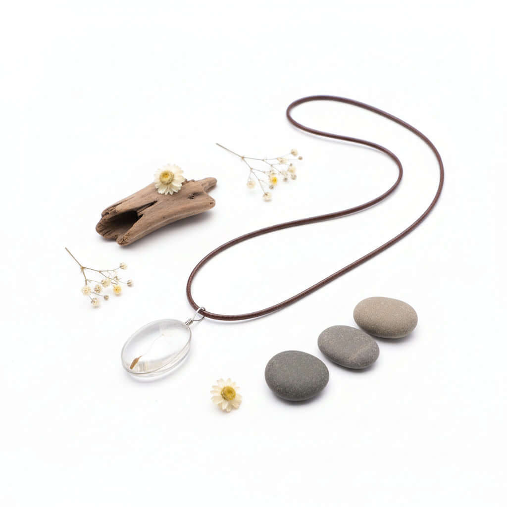 Handmade Dandelion Necklace – Real Flower Glass Pendant - Hadi Craft