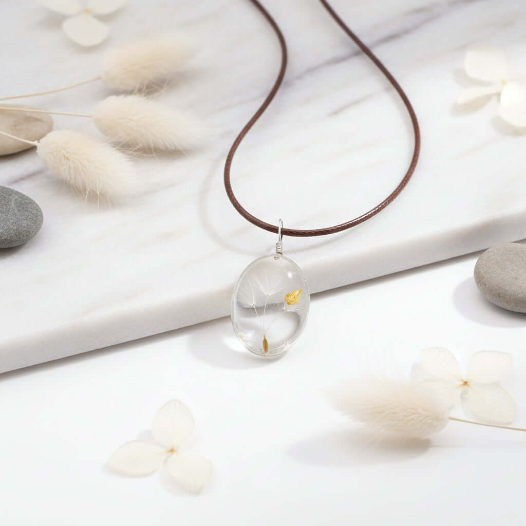 Handmade Dandelion Necklace – Real Flower Glass Pendant - Hadi Craft