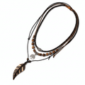 Handmade Feather Pendant Necklace – Boho Layered Leather Cord Necklace - Hadi Craft