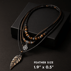 Handmade Feather Pendant Necklace – Boho Layered Leather Cord Necklace - Hadi Craft