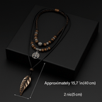 Handmade Feather Pendant Necklace – Boho Layered Leather Cord Necklace - Hadi Craft