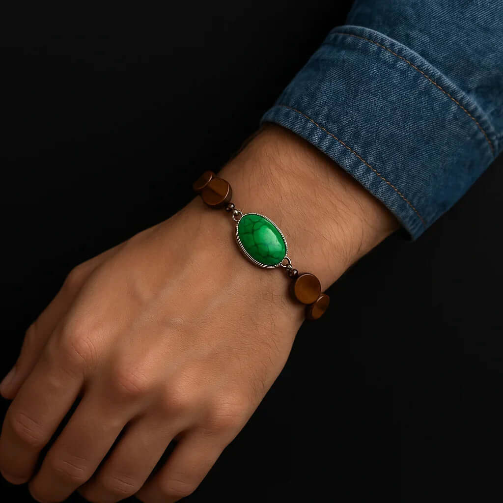 Handmade Natural Turquoise and agate stone Bead Bracelet - Hadi Craft