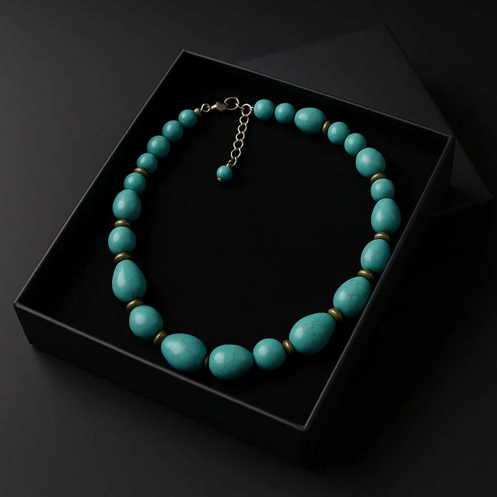 Handmade Turquoise Stone beads Necklace - Hadi Craft