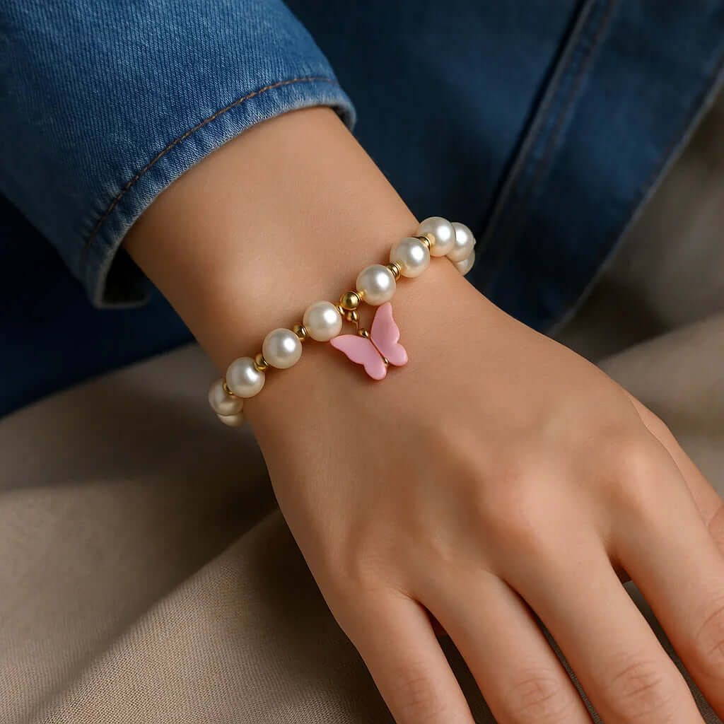 Handmade white pearls Bead Bracelet - Hadi Craft