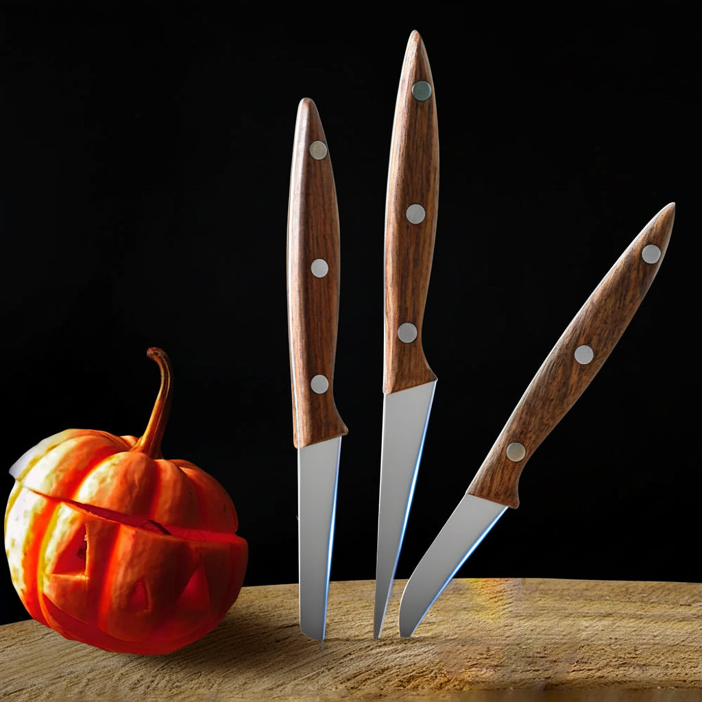3-Piece Stainless Steel Carving Knife Set — Wood Handle Kitchen Knives