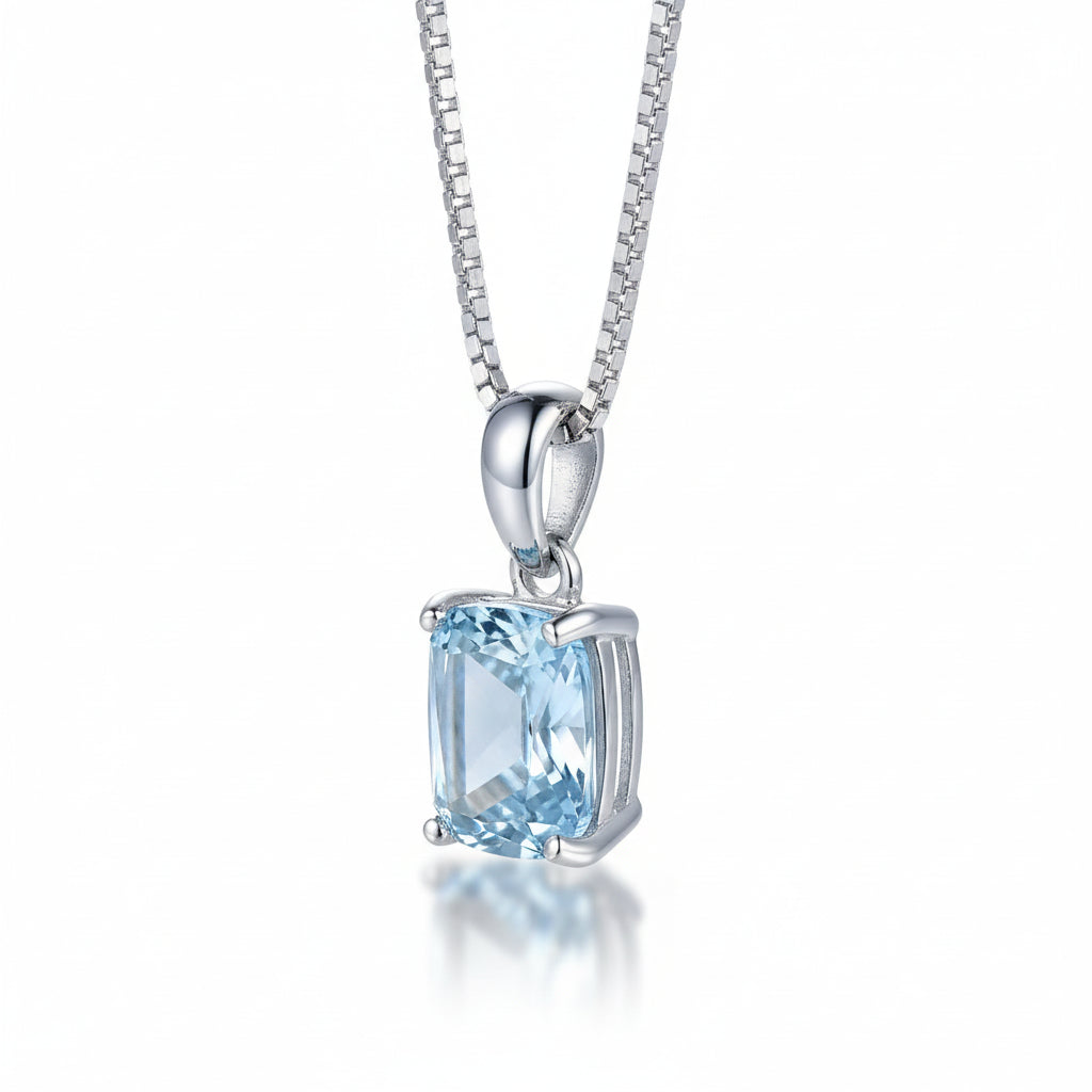 Fine Jewelry Jewelry 925 Sterling Silver Blue Rectangle Stone Pendant with Box