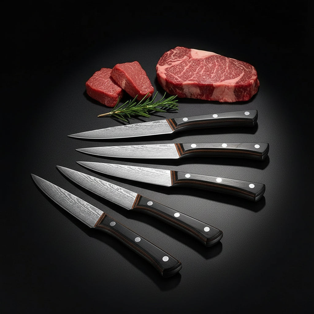 Set of six knives with black handles and silver blades Hadi Craft USA