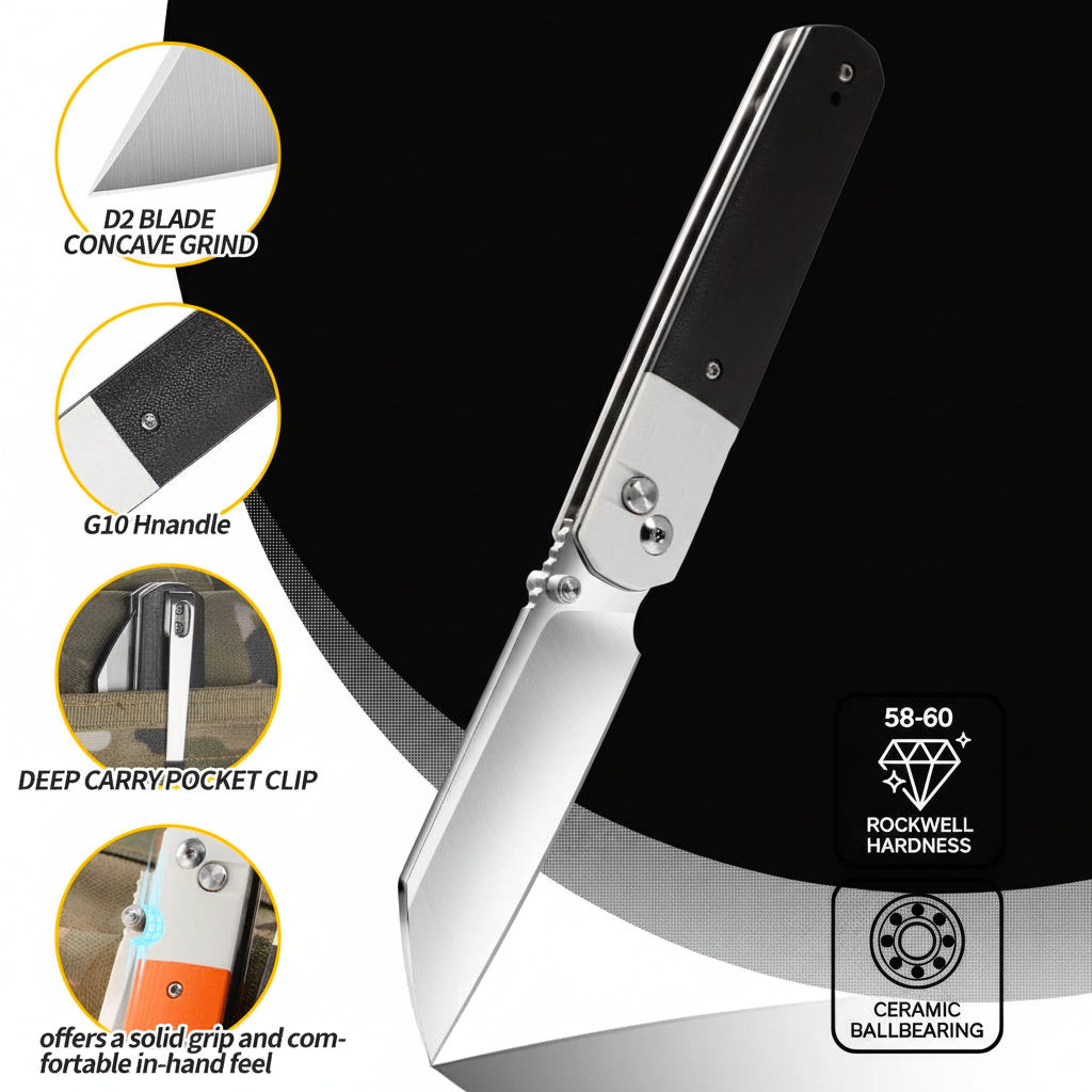 D2 Steel Tactical Folding Pocket Knife with G10 Handle – Outdoor & Survival