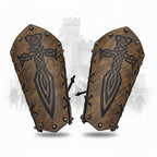 Medieval cosplay arm bracers with embossed design and laces