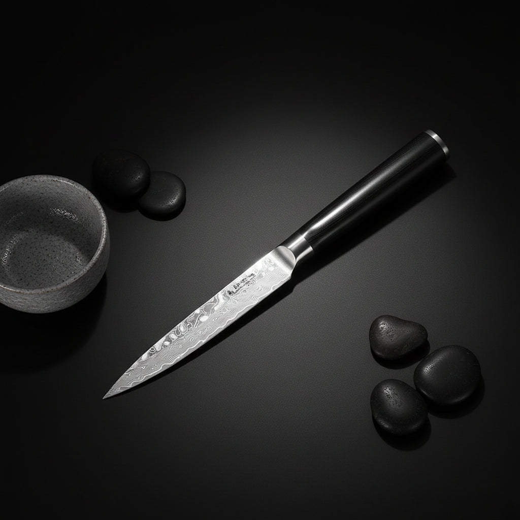 Damascus Steel Fruit & Fillet Knife — Vintage Wood Handle Chef Knife