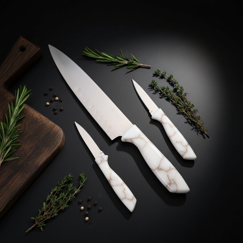 13-Piece Stainless Steel Steak Knife Set with Marble-Pattern Handles