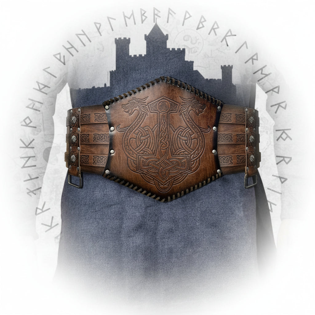viking leather belt costume featuring heavy embossed design and durable materials
