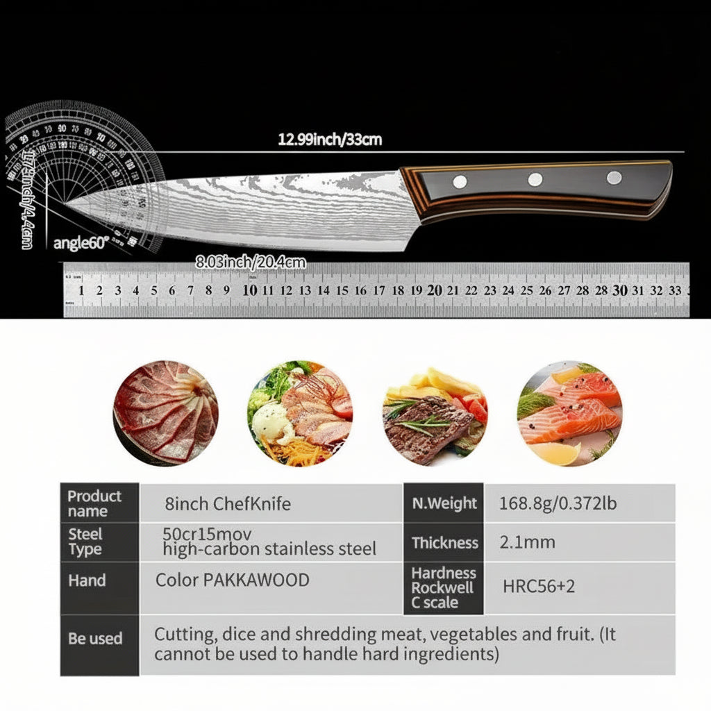 8-Inch 3Cr13 Stainless Steel Chef Knife with Wooden Handle – Vintage Style