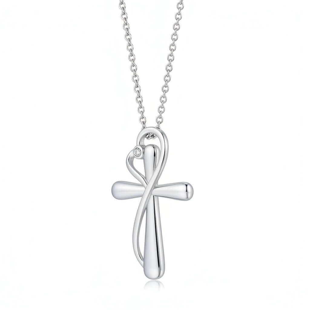 Heart Shaped Cross Necklace for Women White Gold Electroplated Jewelry - Hadi Craft