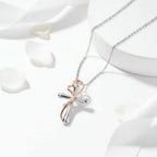 Heart Shaped Cross Necklace for Women White Gold Electroplated Jewelry - Hadi Craft