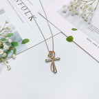 Heart Shaped Cross Necklace for Women White Gold Electroplated Jewelry - Hadi Craft
