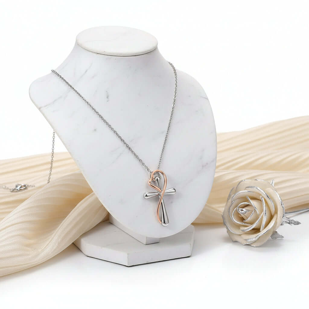 Heart Shaped Cross Necklace for Women White Gold Electroplated Jewelry - Hadi Craft