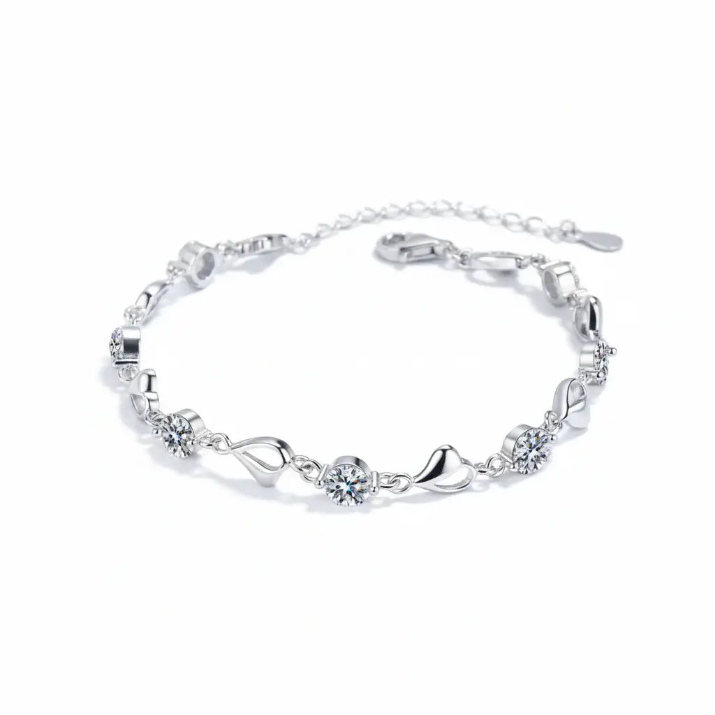 Heart moissanite bracelet Silver White Heart Elegant Charm Party Gifts - Hadi Craft