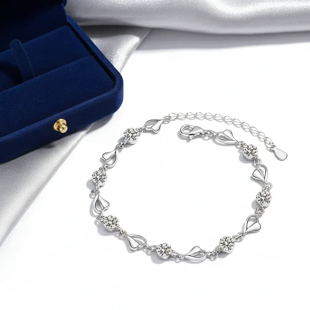 Heart moissanite bracelet Silver White Heart Elegant Charm Party Gifts - Hadi Craft