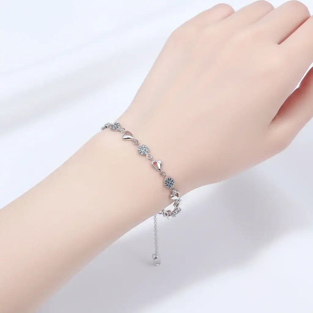 Heart moissanite bracelet Silver White Heart Elegant Charm Party Gifts - Hadi Craft
