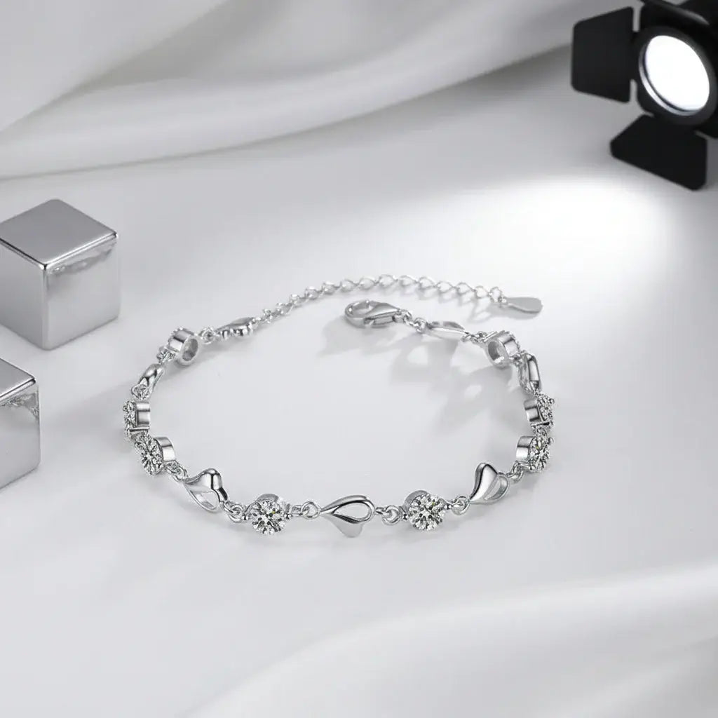 Heart moissanite bracelet Silver White Heart Elegant Charm Party Gifts - Hadi Craft