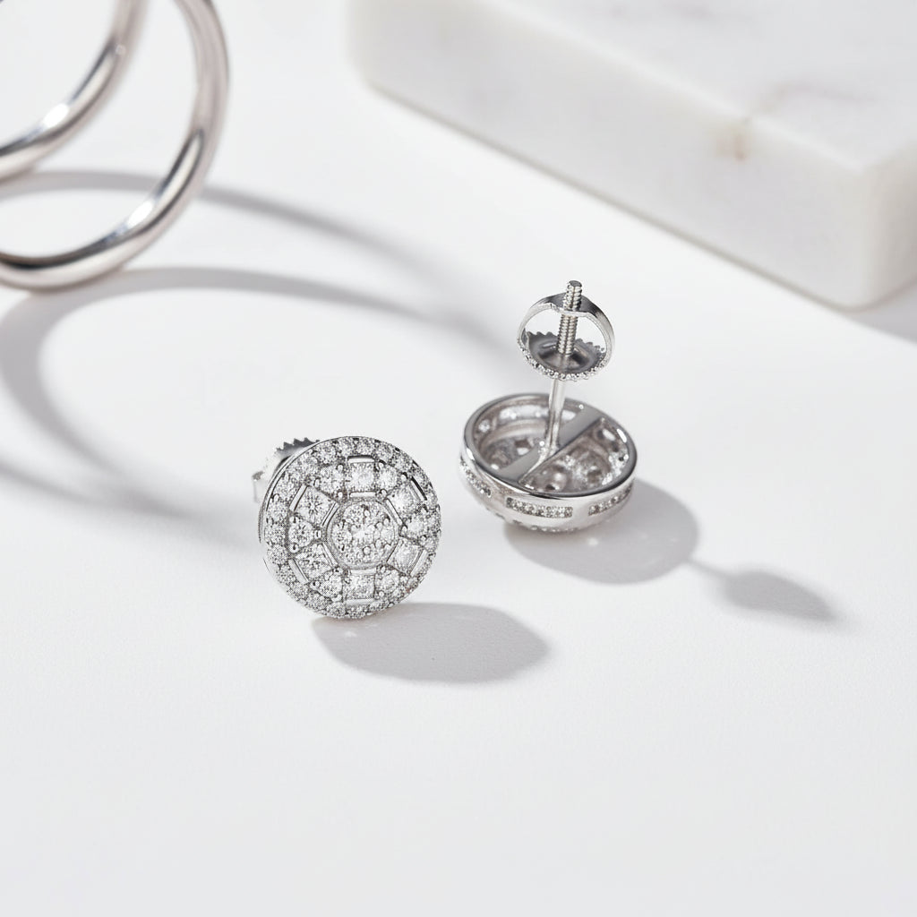 Women's 925 Sterling Silver Stud Earrings High Quality Round Cut