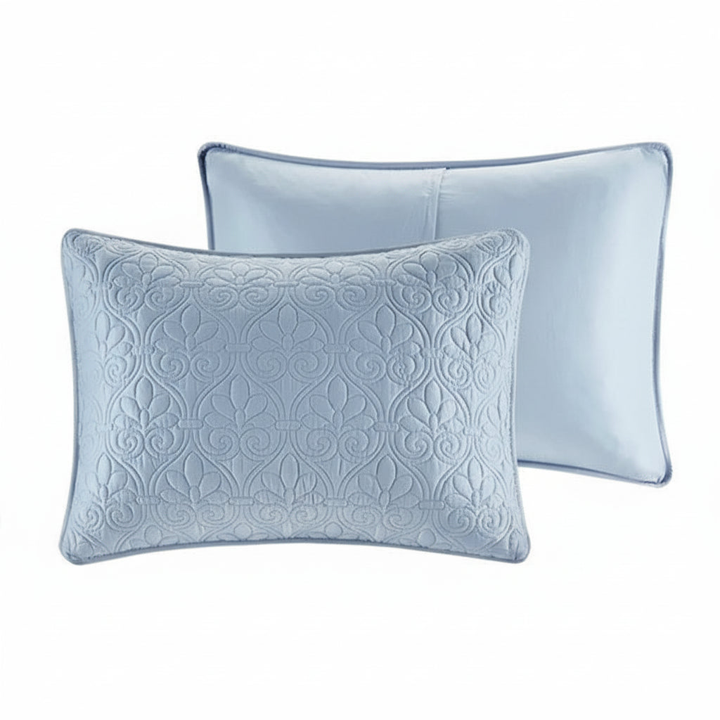 Handmade Luxury Quilt Set for King/Cal King Blue Reversible Embroidered Printed Duvet set